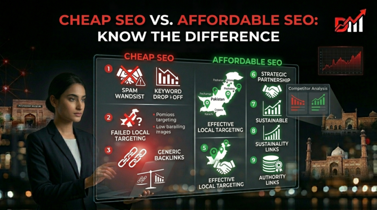 Affordable SEO services in Pakistan with effective local targeting, authority links, and strategic partnership versus cheap SEO with spam and generic backlinks.