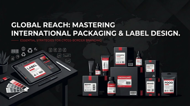 `International packaging and label design for global branding with graphic designing services in Pakistan`