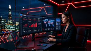 **Alt Text:** "A digital marketing professional analyzing Facebook Ads performance dashboard showing reach, impressions, traffic sources, and audience insights — Facebook Ads Agency in Karachi"