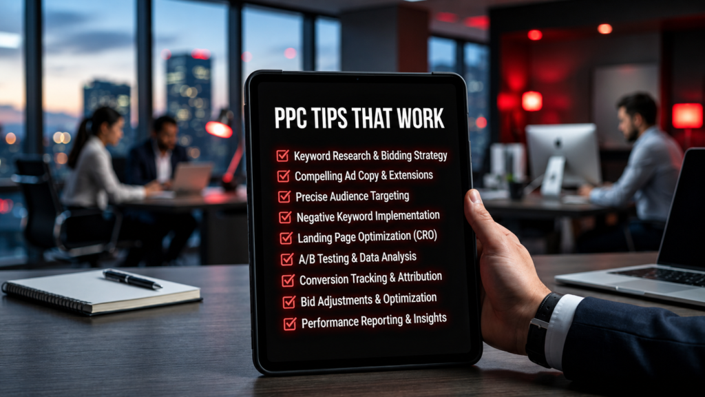 “PPC Campaign Management in Pakistan displayed on a tablet in a modern office.”